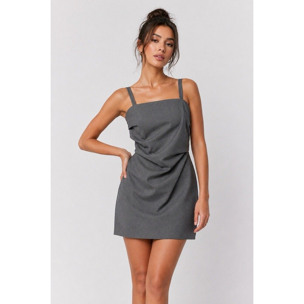 Na-Kd Gray Draped Mini Dress Ruched Waist Strappy Bodycon Size 38 Approx. Us 6